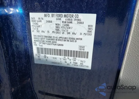 2007 Ford F-150 Stx/Xl/Xlt from USA, damaged, VIN 1FTRF12237NA12859